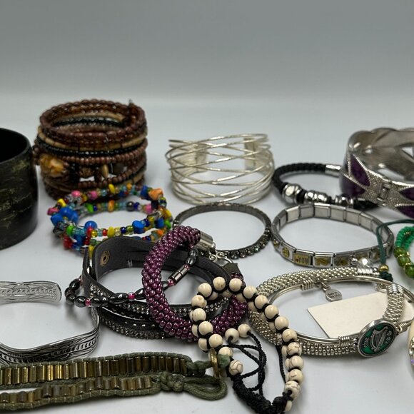 Bracelet Lot Mixed Styles Colors Materials Boho Beaded Chain Layered Statement - Picture 8 of 12